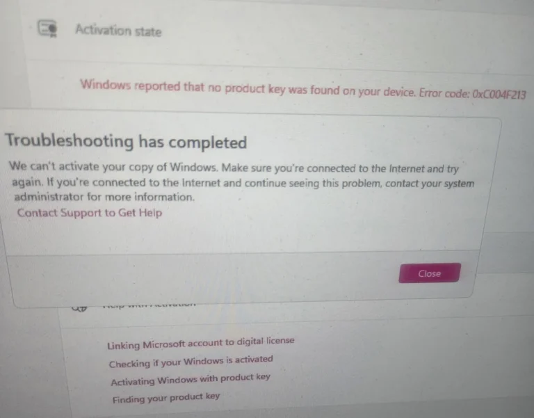Fix Windows Activation Error 0xC004F213 (After Hardware Change)